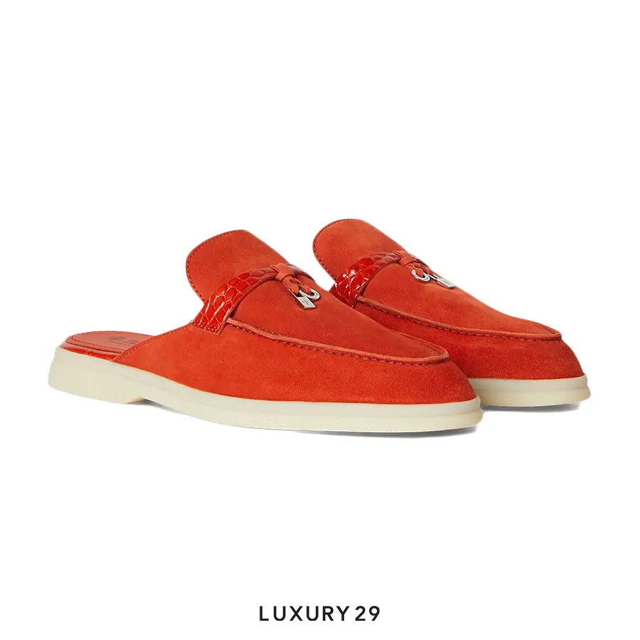 Loro Piana Nautical Charms Walk Babouche Loafers Suede Orange Flame LORO PIANA