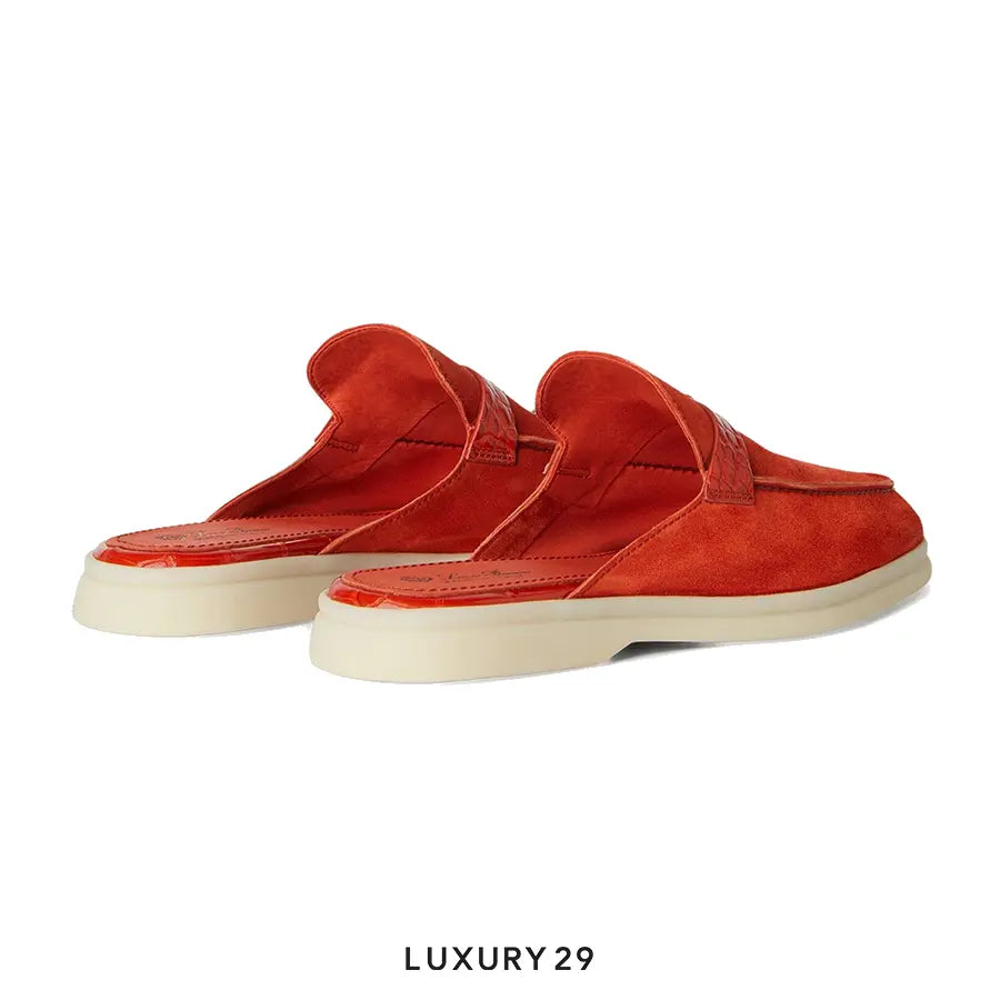 Loro Piana Nautical Charms Walk Babouche Loafers Suede Orange Flame LORO PIANA