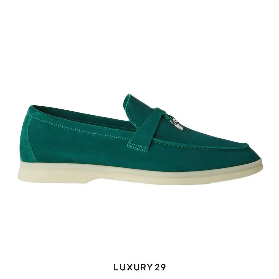 Loro Piana Summer Charms Walk Loafer Suede Goatskin Forest Leaves