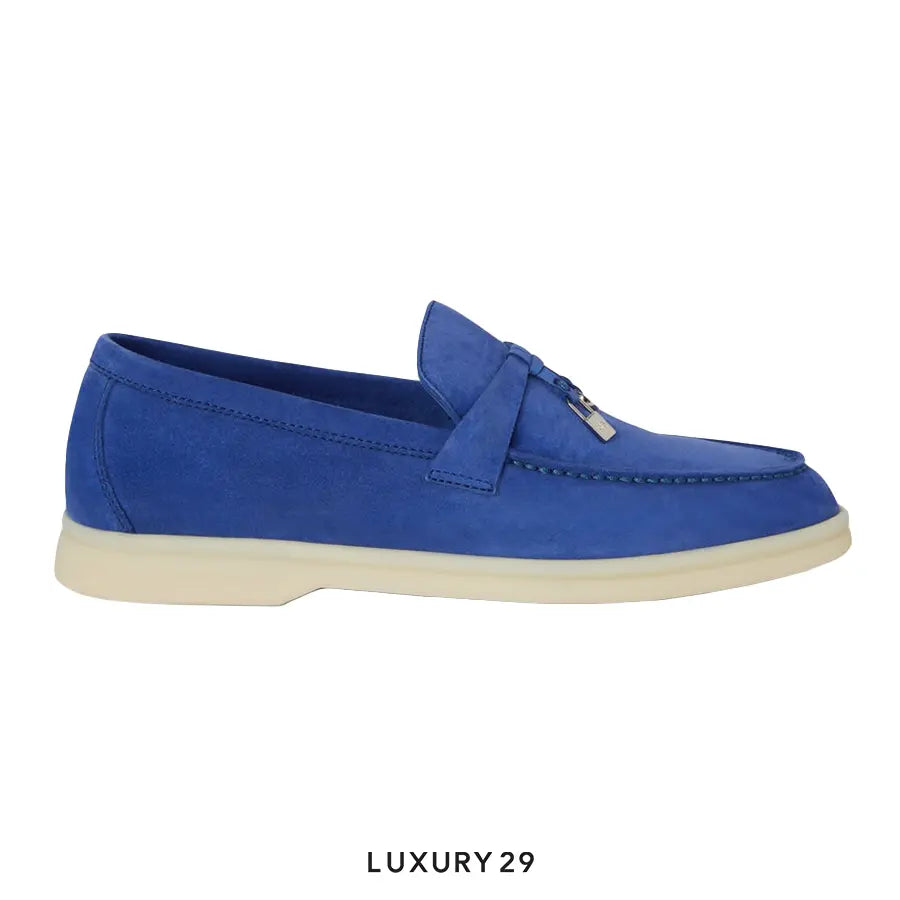 Loro Piana Summer Charms Walk Loafers Suede Goatskin Blue Space