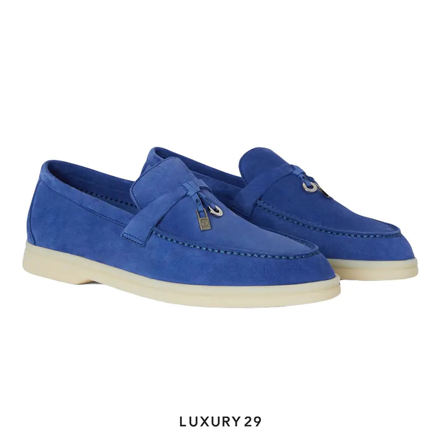 Loro Piana Summer Charms Walk Loafers Suede Goatskin Blue Space LORO PIANA