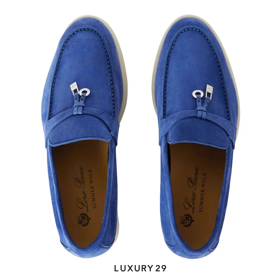 Loro Piana Summer Charms Walk Loafers Suede Goatskin Blue Space LORO PIANA