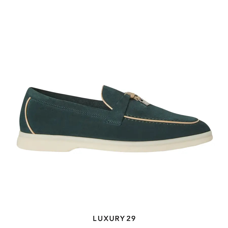 Loro Piana Summer Charms Walk Loafer Suede Goatskin Emerald Noire