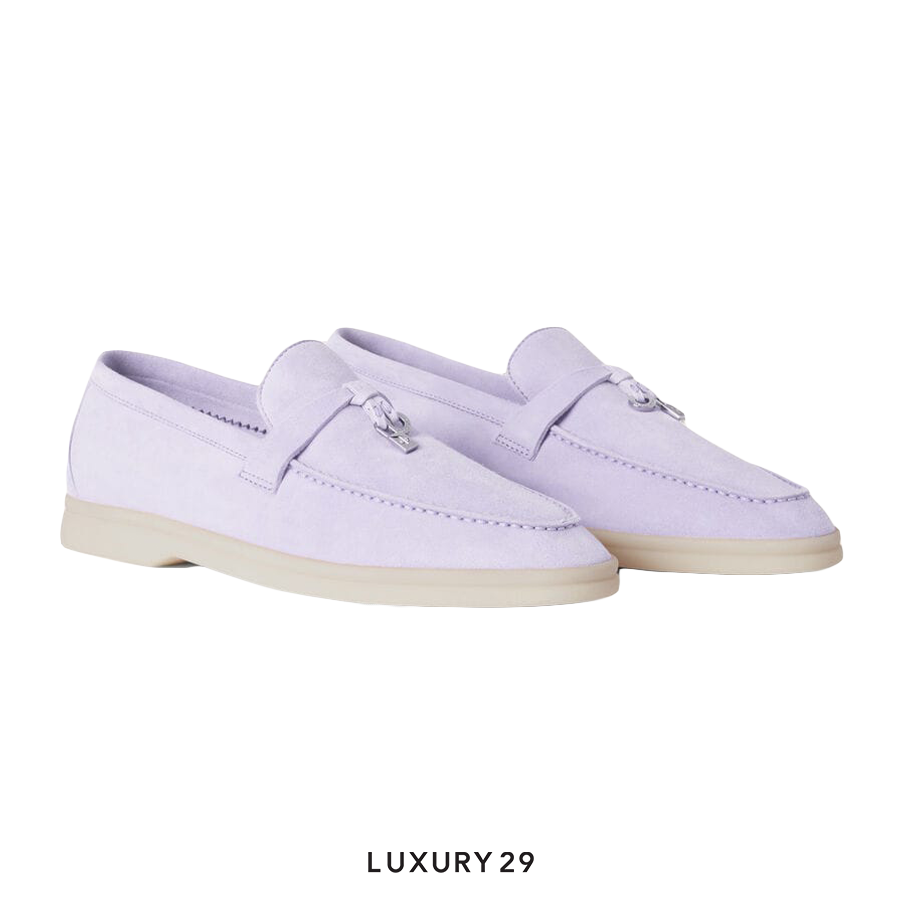 Loro Piana Summer Charms Walk Loafers Suede Goatskin Lilac Wagasa LORO PIANA