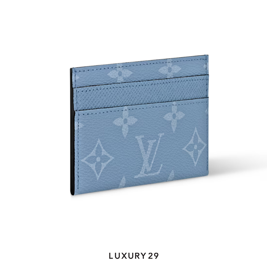 Louis Vuitton LV Double Card Holder Monogram coated canvas and Taiga cowhide leather Sky Blue LOUIS VUITTON