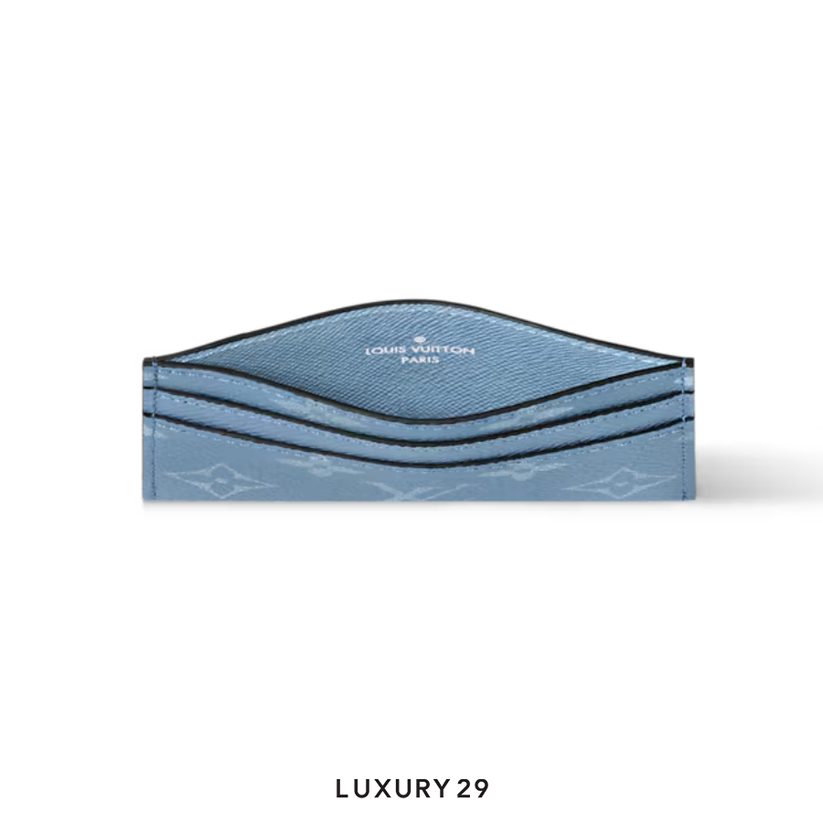 Louis Vuitton LV Double Card Holder Monogram coated canvas and Taiga cowhide leather Sky Blue LOUIS VUITTON