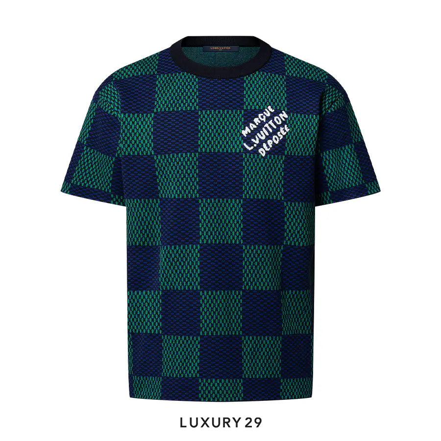 Louis Vuitton LV Jacquard Damier Short-Sleeved Cotton Crewneck Clematis Blue LOUIS VUITTON Luxury29