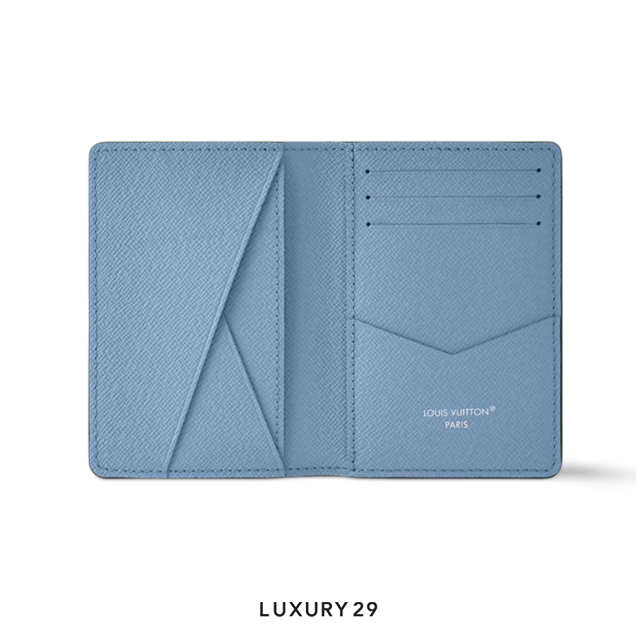 Louis Vuitton LV Pocket Organizer Monogram coated canvas and Taiga cowhide leather Sky Blue LOUIS VUITTON