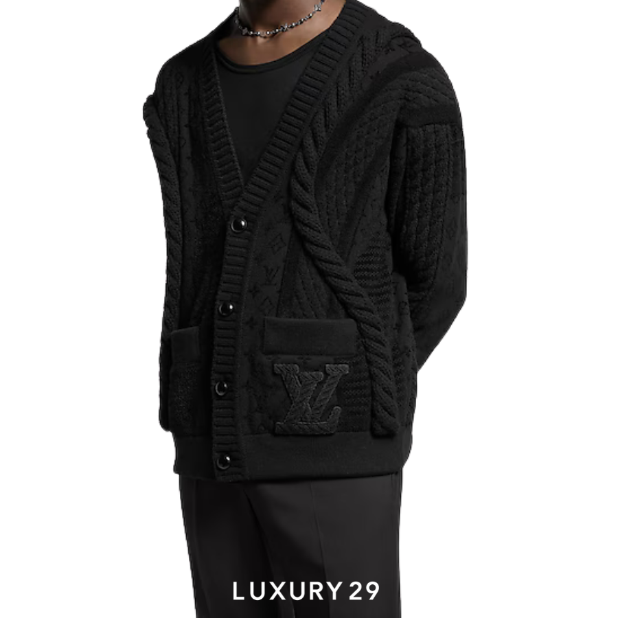 Louis Vuitton LV Chunky Wool-Blend Cable Cardigan Black LOUIS VUITTON
