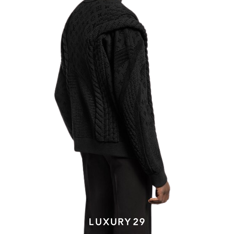 Louis Vuitton LV Chunky Wool-Blend Cable Cardigan Black LOUIS VUITTON