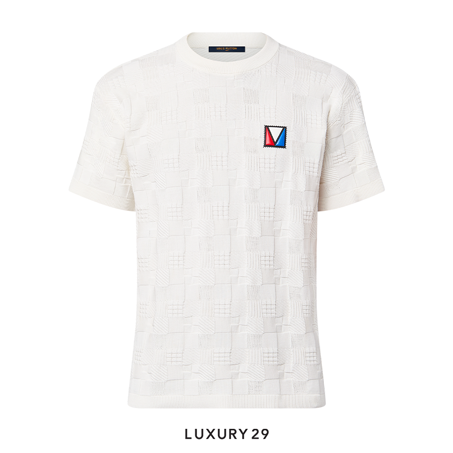 Louis Vuitton LV Damier Jacquard Short-Sleeved Cotton Crewneck White