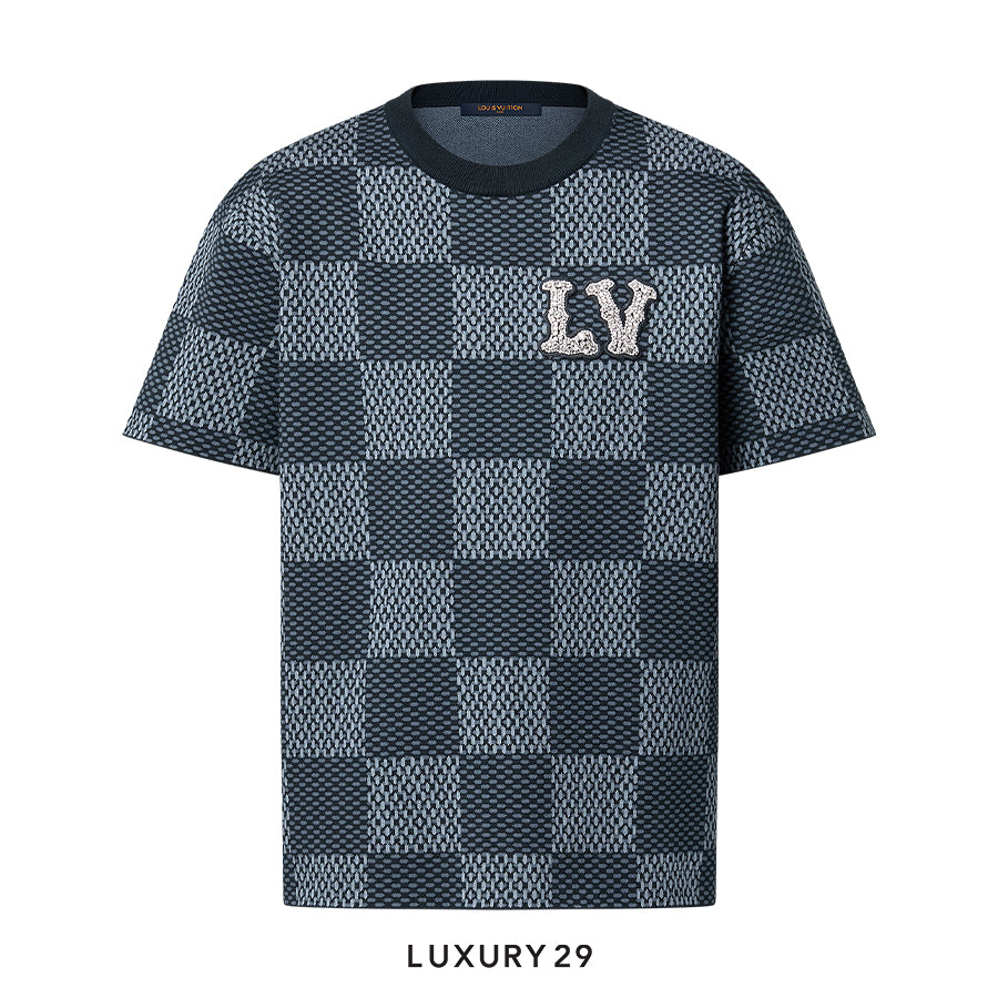 Louis Vuitton LV Damier Short-Sleeved Crewneck With LV Crystal Patch Indigo Blue