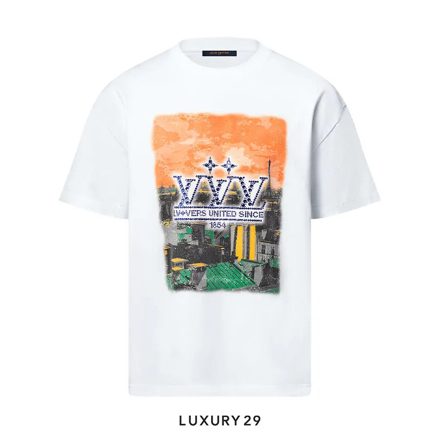 Louis Vuitton LV Embellished Graphic Cotton T-Shirt Milk White