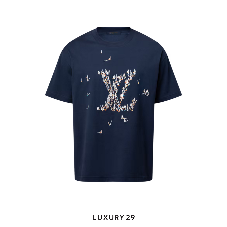 Louis Vuitton LV Embroidered Cotton T-Shirt Navy