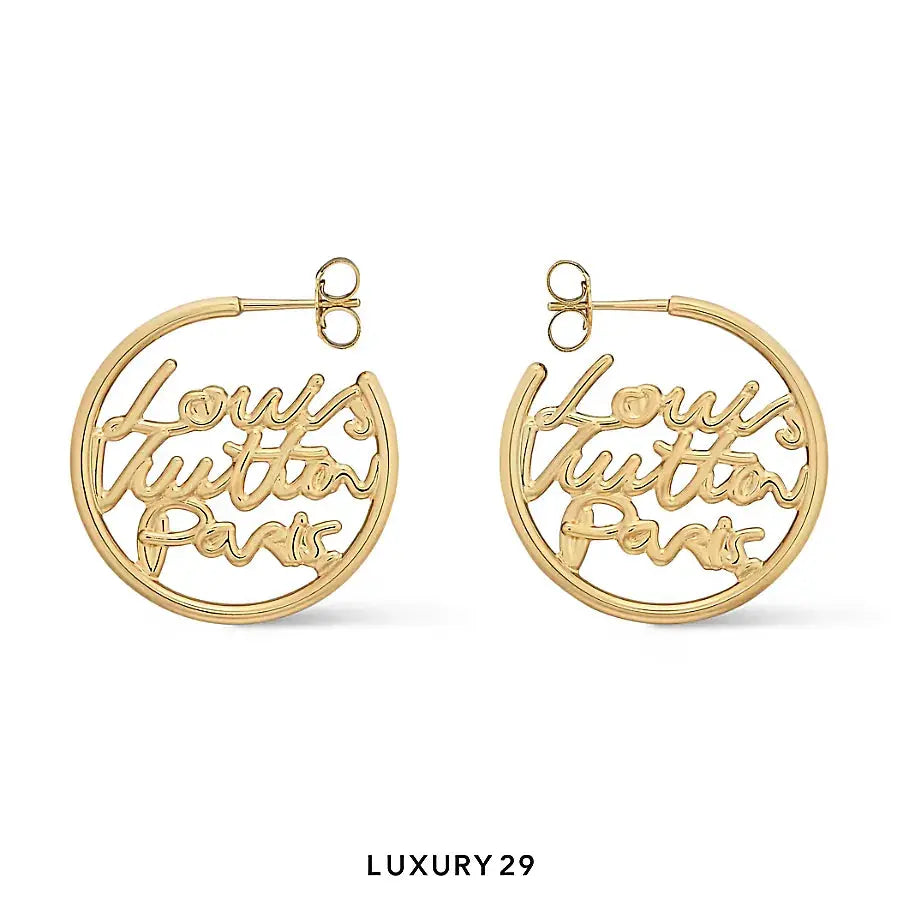 Louis Vuitton LV Script Hoop Earrings Gold