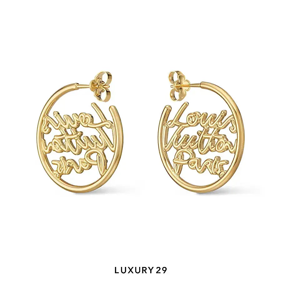 Louis Vuitton LV Script Hoop Earrings Gold