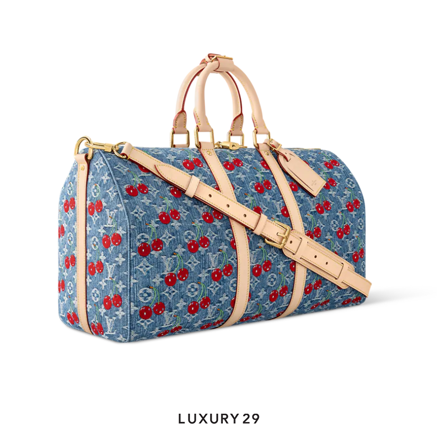 Louis Vuitton LV x TM - Keepall Bandouliere 45 Bag Monogram cherry denim Blue LOUIS VUITTON