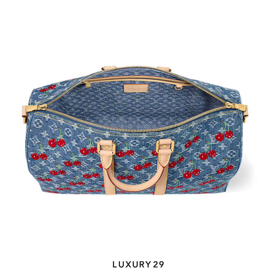 Louis Vuitton LV x TM - Keepall Bandouliere 45 Bag Monogram cherry denim Blue LOUIS VUITTON