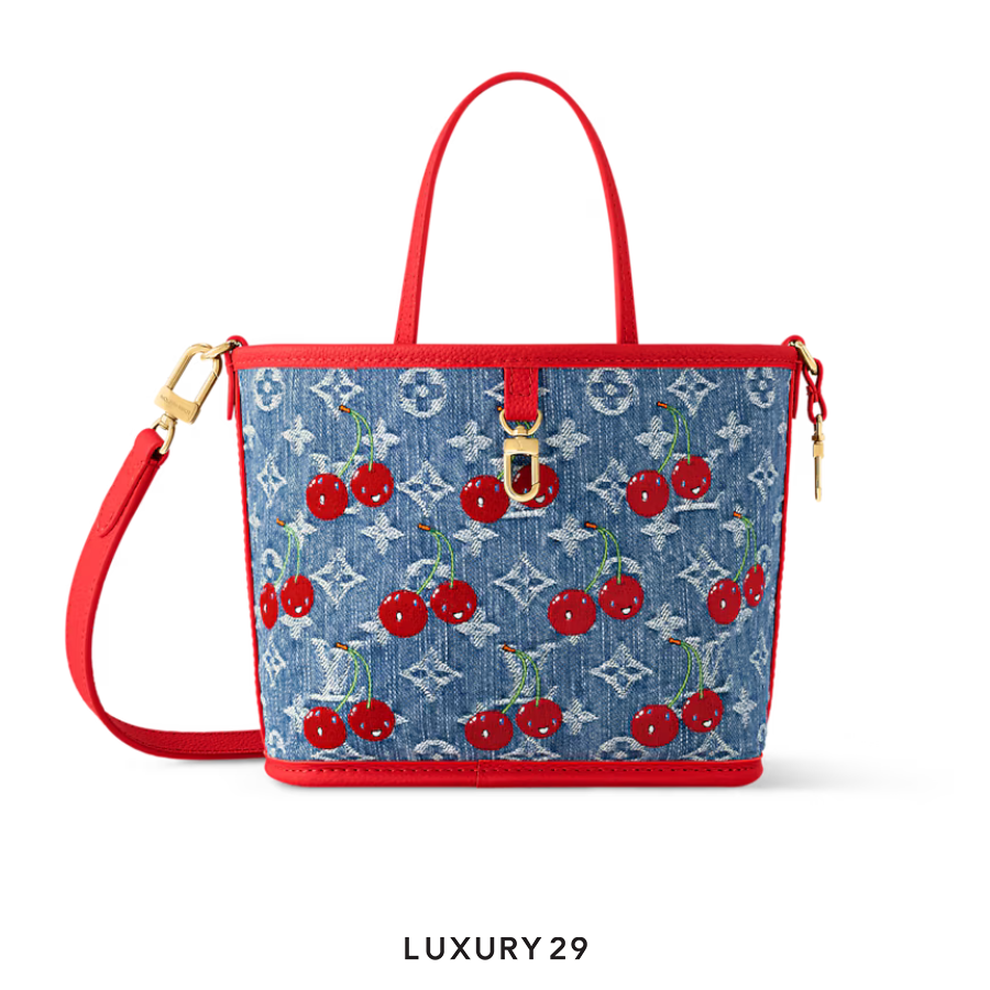 Louis Vuitton LV x TM - Neverfull Inside Out BB Bag Monogram cherry denim White LOUIS VUITTON