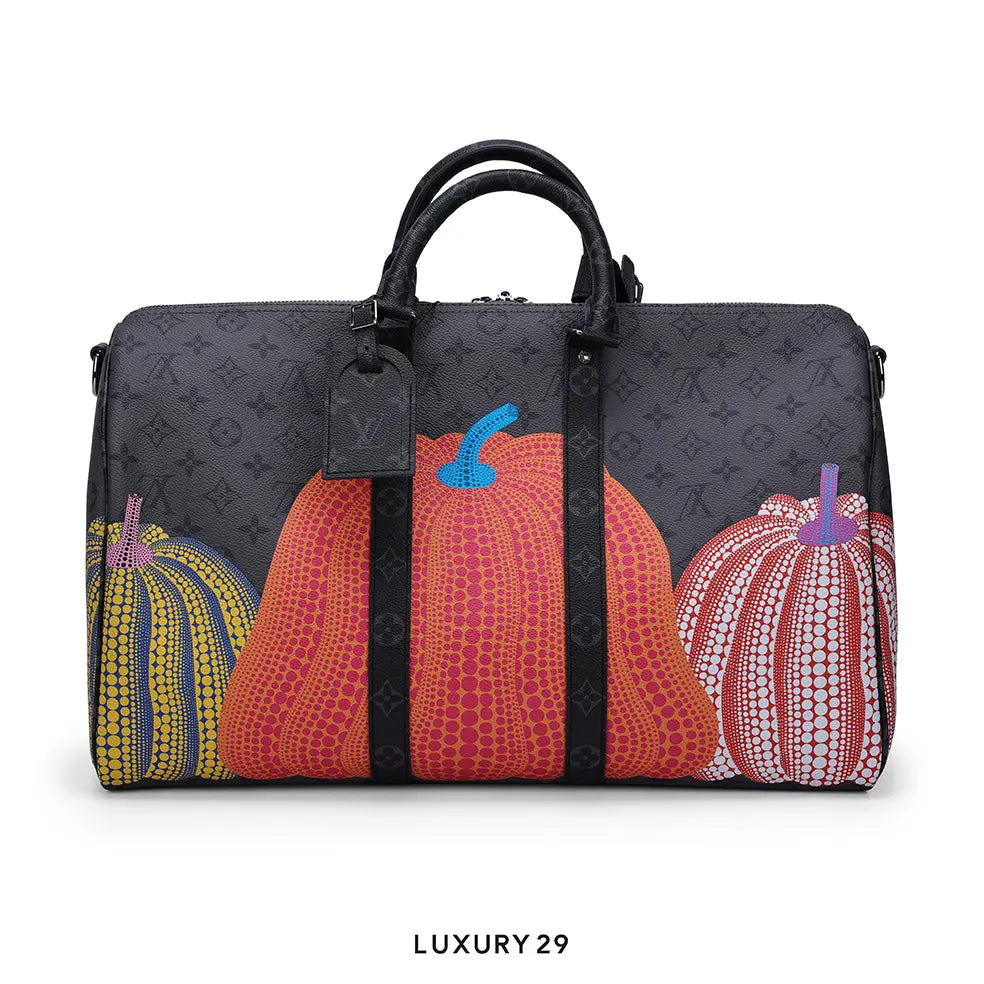 Louis Vuitton LV x YK Keepall 55 Monogram Eclipse Reverse Coated Canvas with Colorful Pumpkin Print