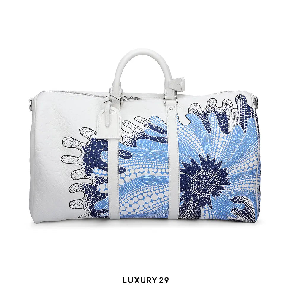 Louis Vuitton LV x YK Keepall Bandouliere 50 Bag White Taurillon Monogram cowhide leather with Psychedelic Flower print
