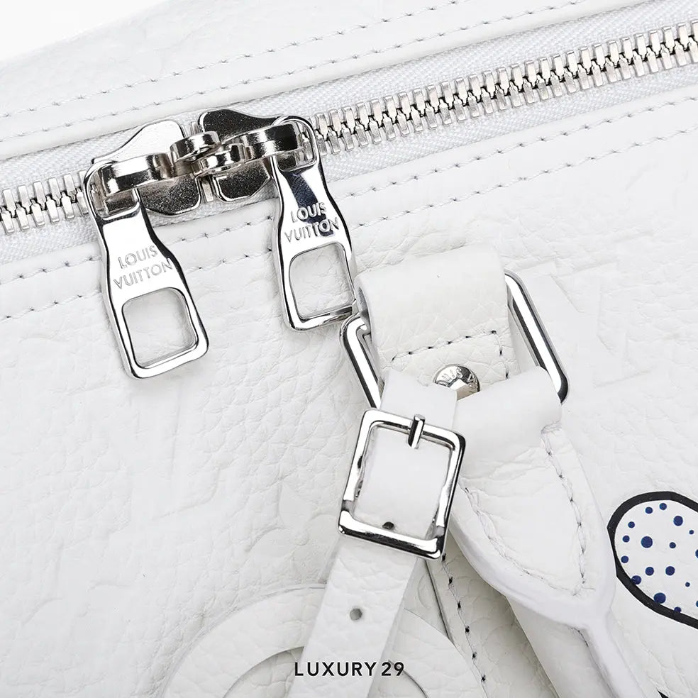 Louis Vuitton LV x YK Keepall Bandouliere 50 Bag White Taurillon Monogram cowhide leather with Psychedelic Flower print LOUIS VUITTON