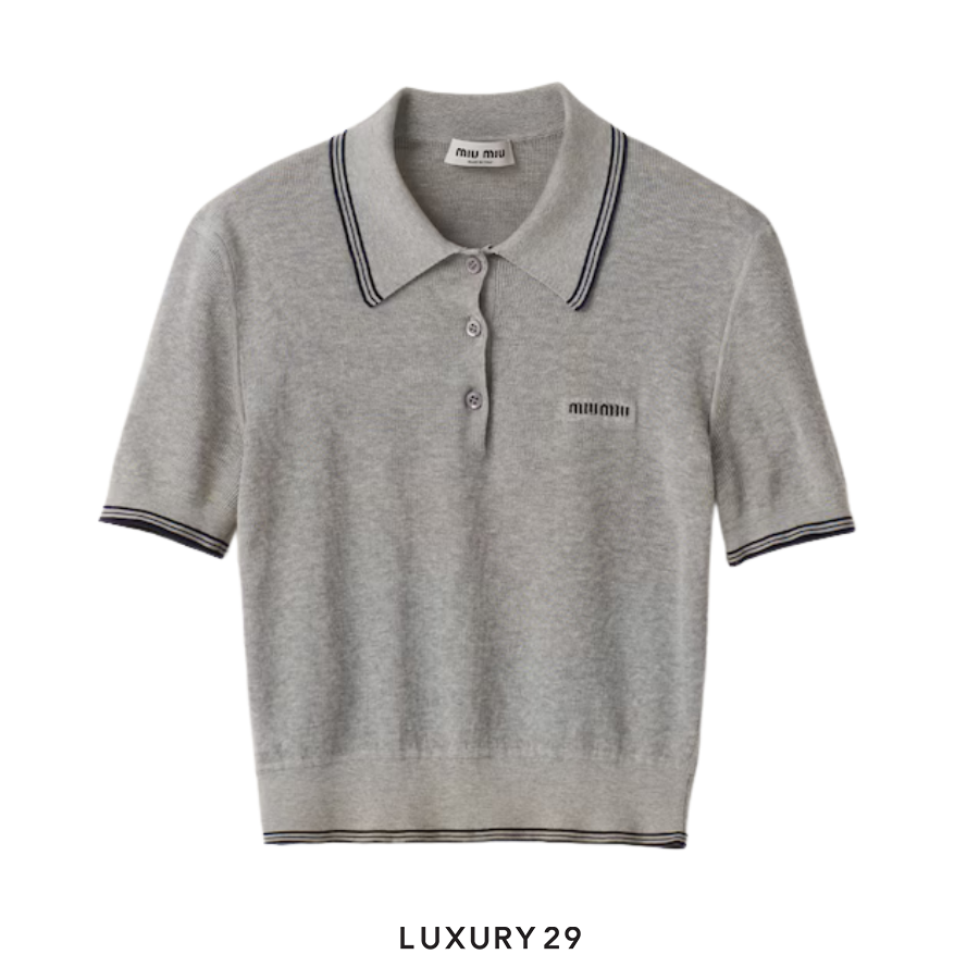 MIU MIU Cotton jersey polo shirt Marble/Blue MIU MIU