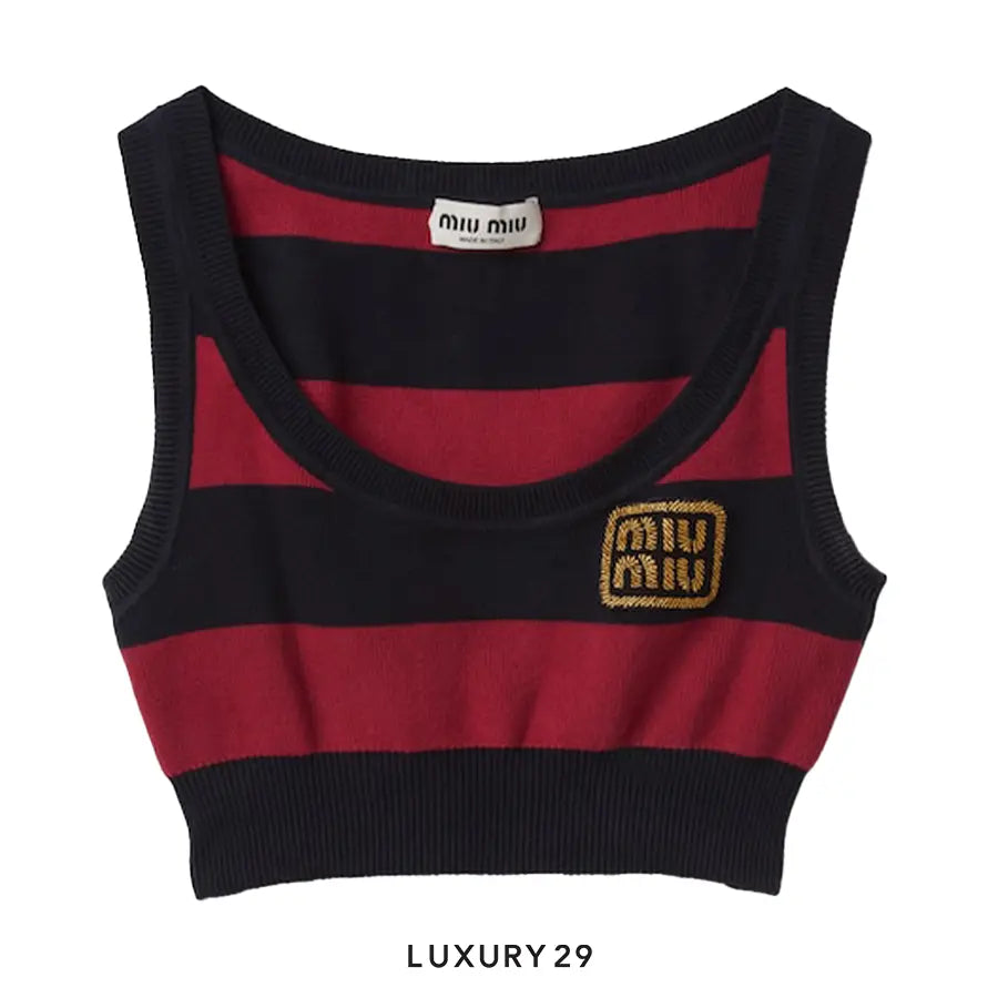 MIU MIU Cotton knit top Blue/Burgundy