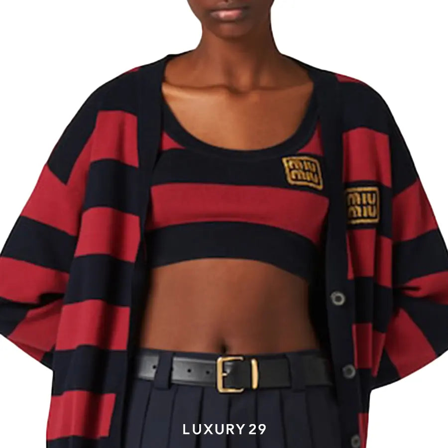 MIU MIU Cotton knit top Blue/Burgundy MIU MIU