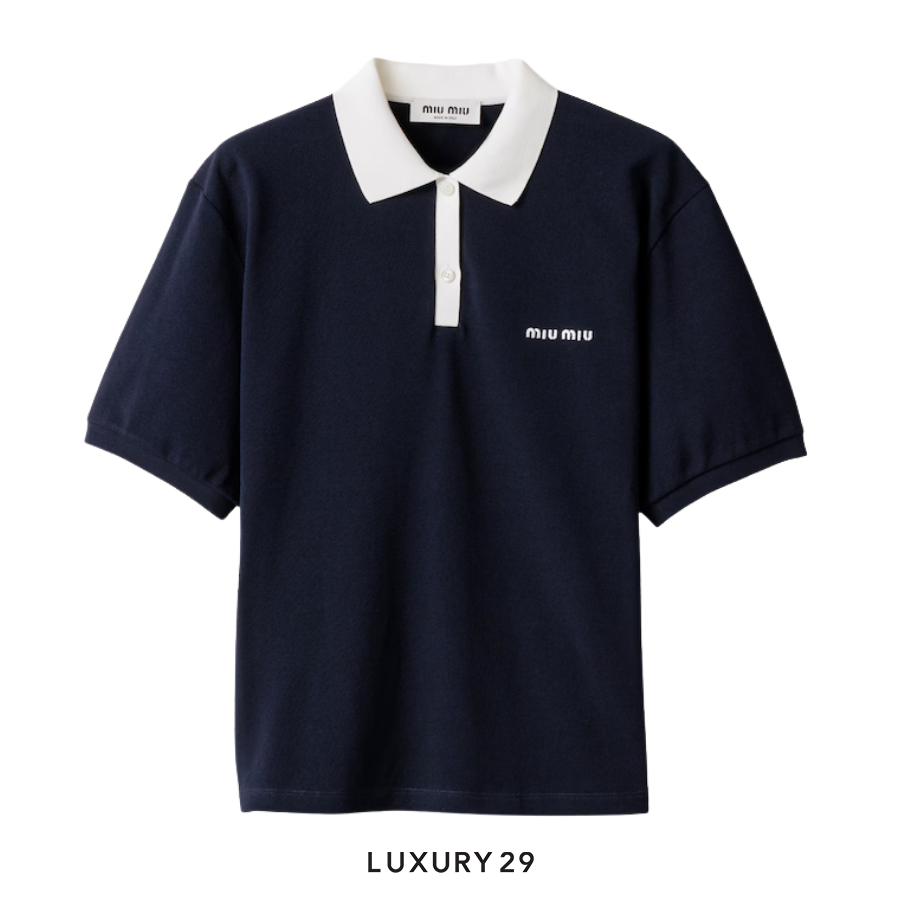 MIU MIU Cotton pique polo shirt Navy MIU MIU