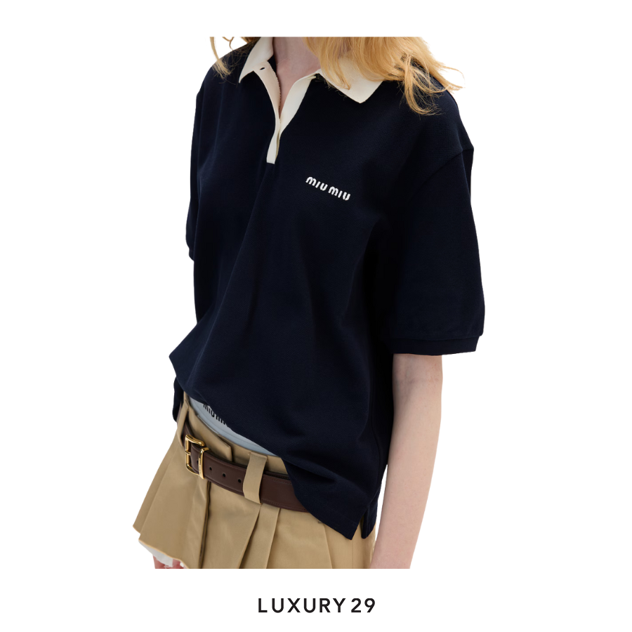 MIU MIU Cotton pique polo shirt Navy MIU MIU