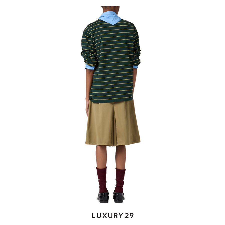 MIU MIU Long-sleeved cotton jersey T-shirt Bottle Green/Yellow MIU MIU