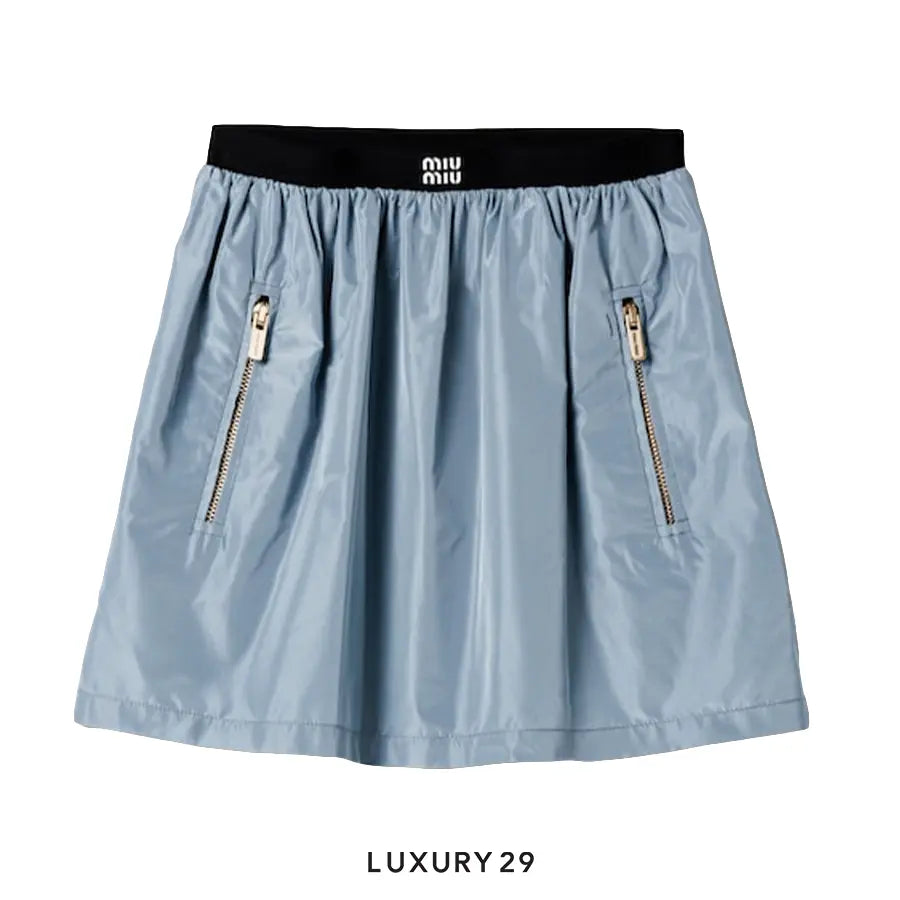 MIU MIU Technical silk miniskirt Astral Blue