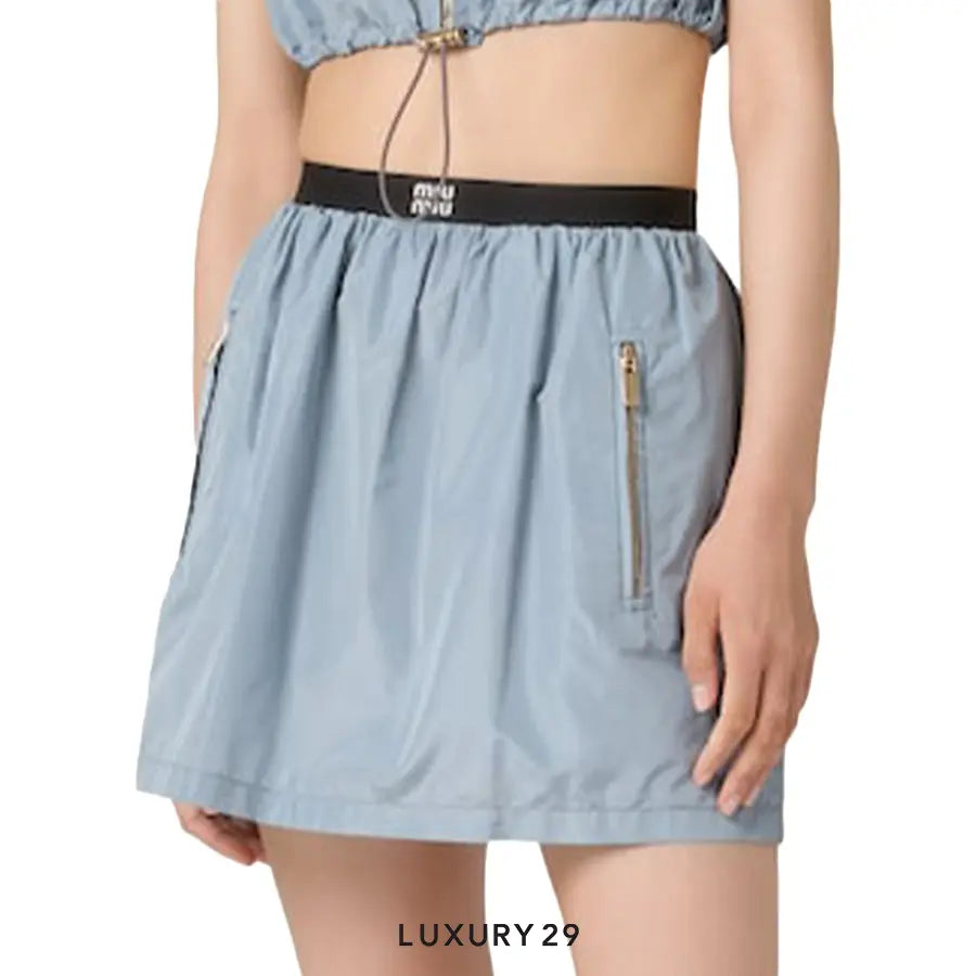 MIU MIU Technical silk miniskirt Astral Blue MIU MIU
