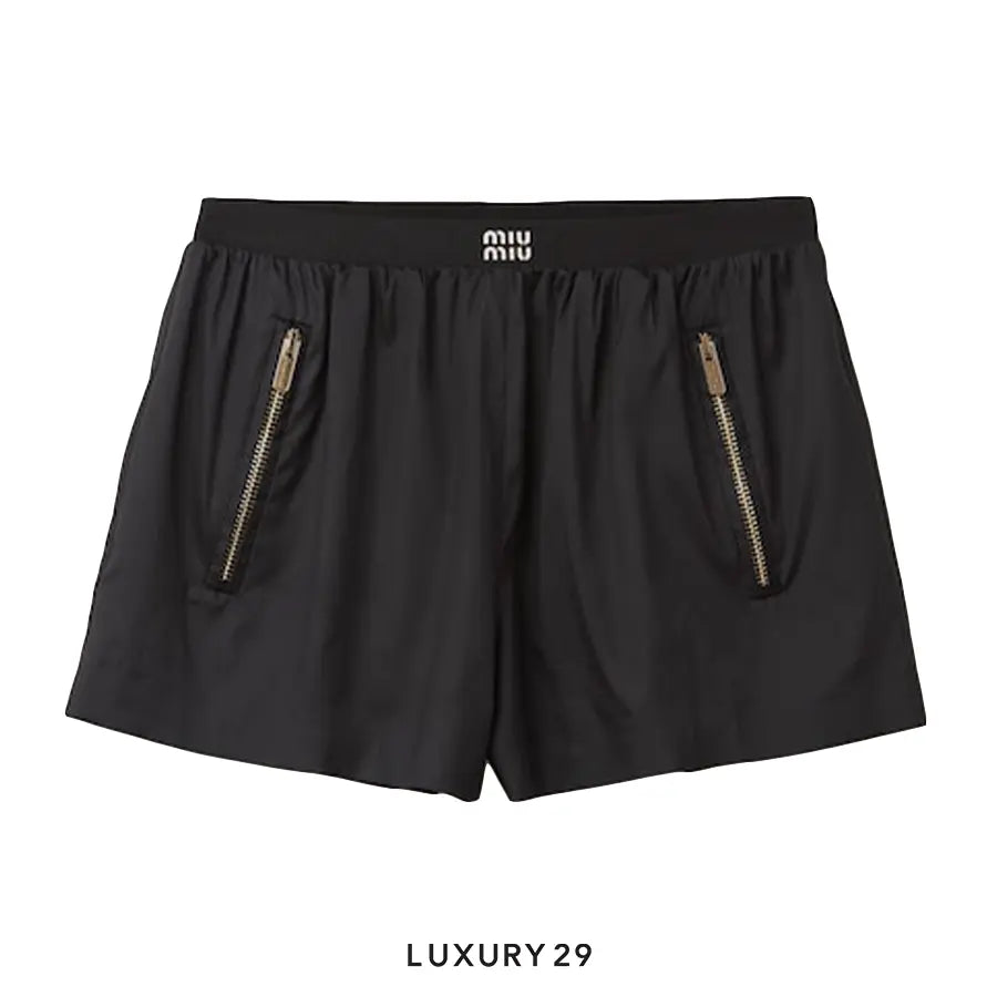 MIU MIU Technical silk shorts with printed logo Black