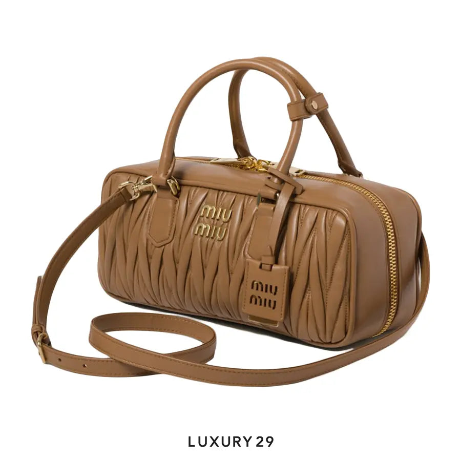 Miu Miu Arcadie Matelasse Nappa Leather Bag Caramel M Wide MIU MIU