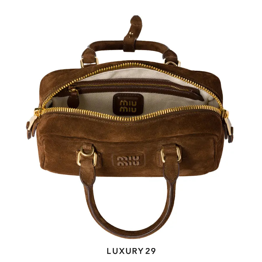 Miu Miu Arcadie padded suede top-handle bag Cacao MIU MIU