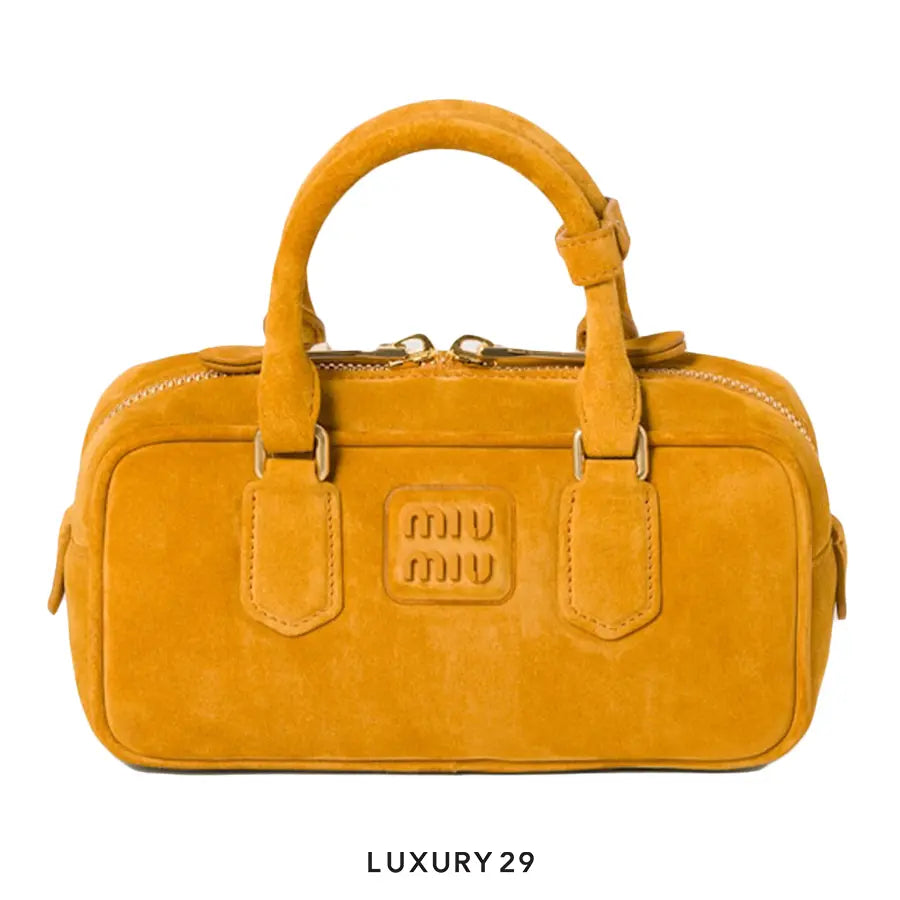 Miu Miu Arcadie padded suede top-handle bag Whiskey