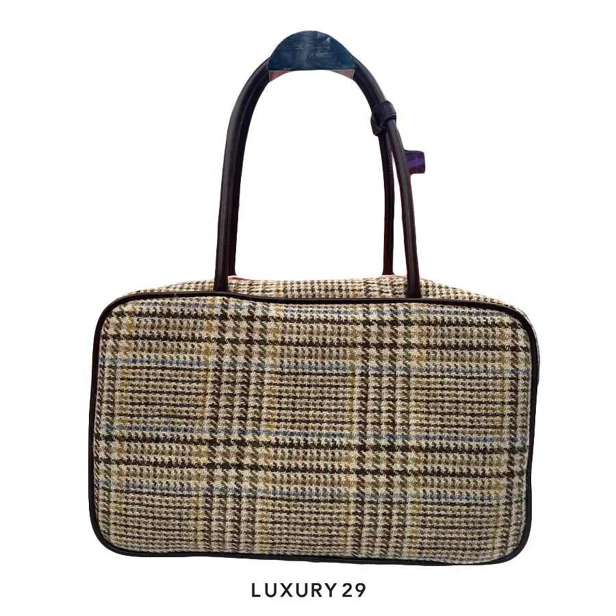 Miu Miu Beau Tartan Top-Handle Bag with Leather Details Cocoa Brown MIU MIU