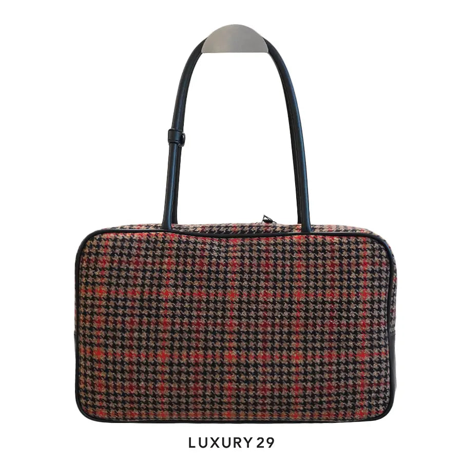Miu Miu Beau tartan Top-Handle bag with leather details Ruggine MIU MIU