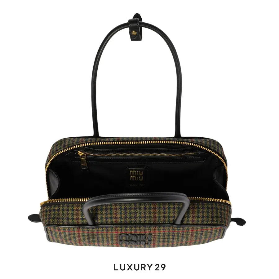 Miu Miu Beau Top-Handle Tratan Bag Dark Olive Green MIU MIU