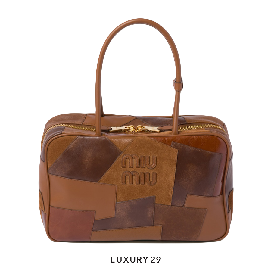Miu Miu Leather Patchwork Beau Bag Cognac MIU MIU