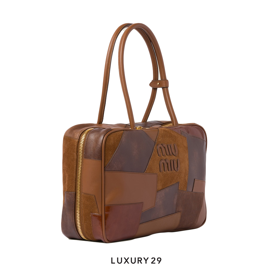 Miu Miu Leather Patchwork Beau Bag Cognac MIU MIU