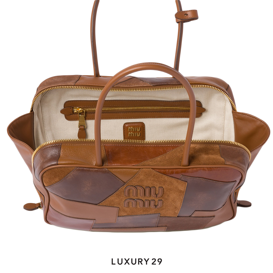 Miu Miu Leather Patchwork Beau Bag Cognac MIU MIU