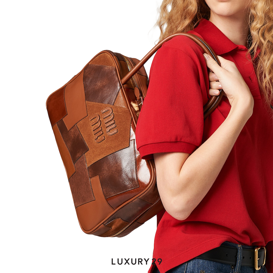 Miu Miu Leather Patchwork Beau Bag Cognac MIU MIU