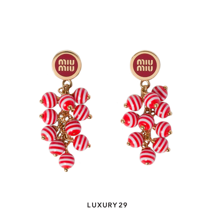 Miu Miu Orecchini in metallo e perle sintetiche Rosso