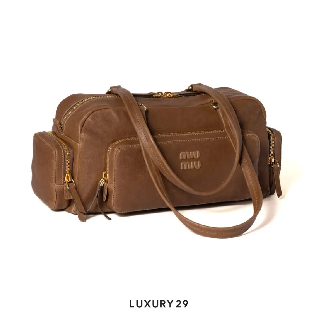 Miu Miu Pocket washed nappa leather bag Brown MIU MIU