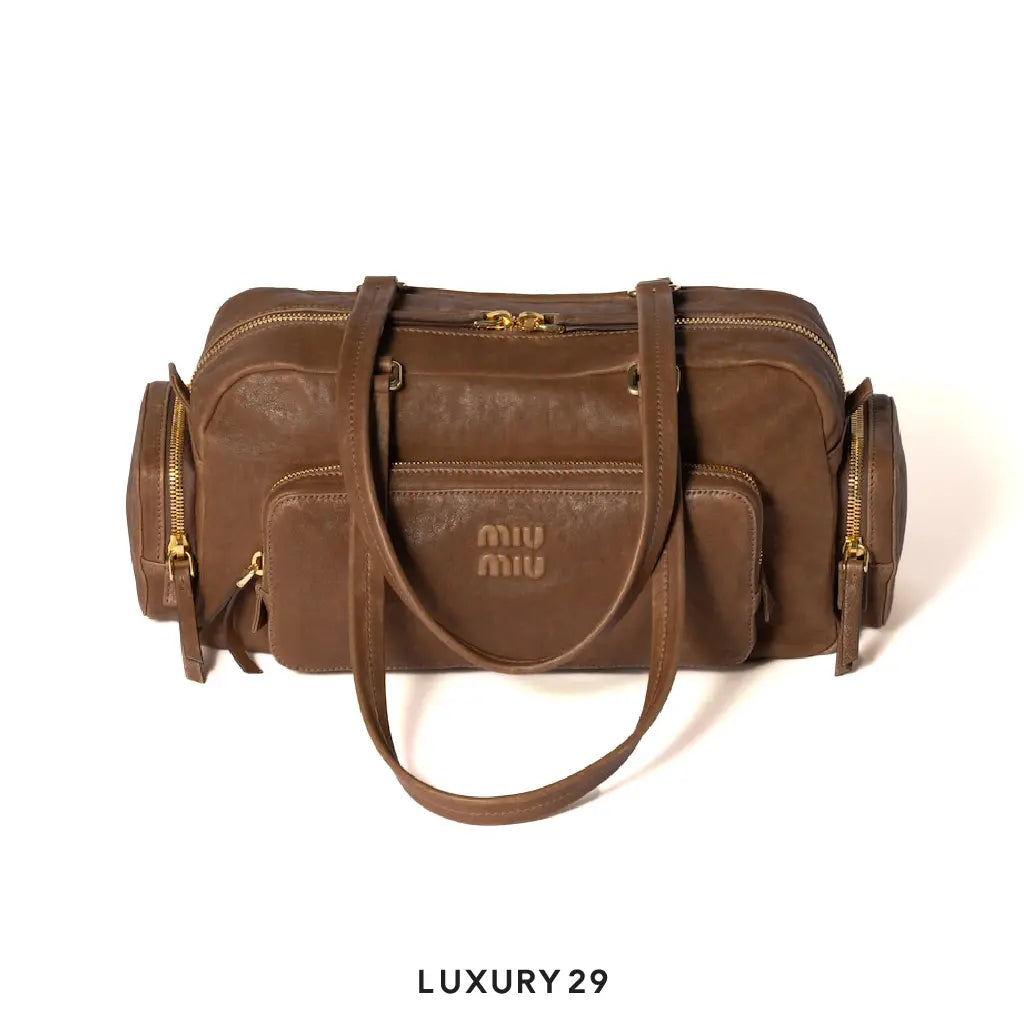 Miu Miu Pocket washed nappa leather bag Brown MIU MIU