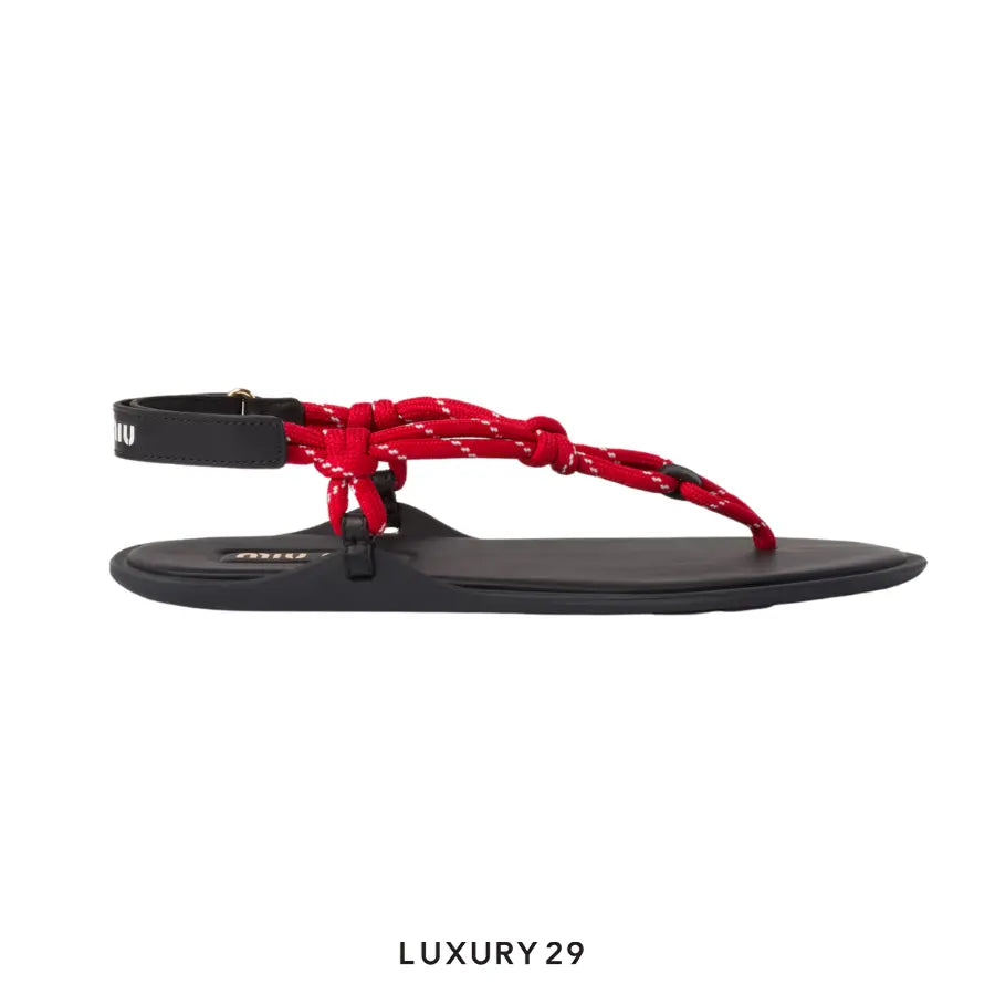 Miu Miu Riviere cord and leather sandals Red