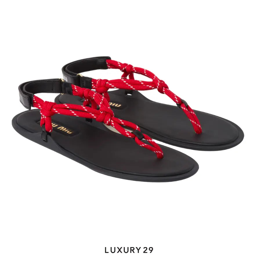 Miu Miu Riviere cord and leather sandals Red